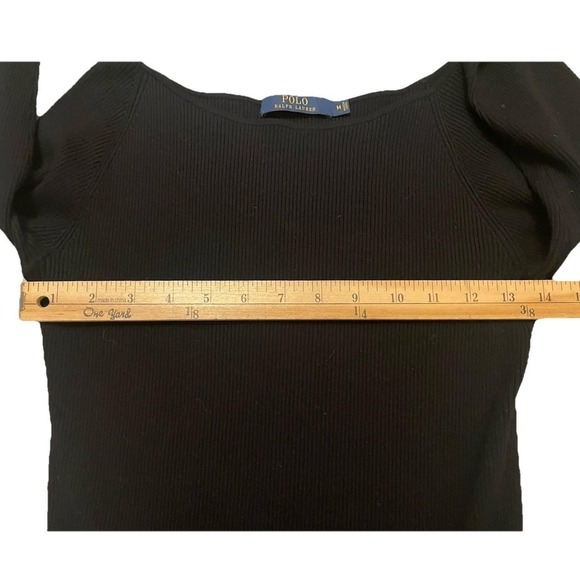 Polo Ralph Lauren Black Ribbed Knit Fitted Sweater Dress M Minimal Preppy LBD - Picture 9 of 11